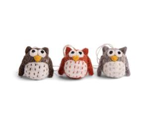 Én Gry & Sif Petites chouettes - faites à la main en feutre - Pendentifs en feutrine, décoration de Noël - 3 pièces (brun)