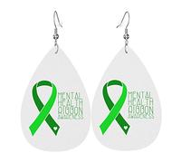 En mai, nous portons des boucles d'oreilles en cuir PU pour le mois de la conscience mentale verte Boucles d'oreilles Earbob Boucles d'oreilles en forme de larme pour femmes filles mariage