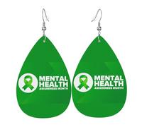 En Mai, Nous Portons Du Vert Pour Le Mois De La Sensibilisation À La Santé Mentale. Boucle D'Oreille Légères Boucles D'Oreilles Double Face Boucles D'Oreilles En Cuir Pour Fête Des Mères Femme