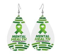En Mai, Nous Portons Du Vert Pour Le Mois De La Sensibilisation À La Santé Mentale. Boucles D'Oreilles En Cuir Légères Boucles D'Oreilles Double Face Boucle D'Oreille Pour Fête Des Mères Femme