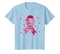 en Octobre, Nous portons des Femmes sensibles au Cancer du Sein Rose T-Shirt, Enfant, Bleu Céleste, 6 Ans