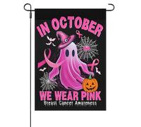 En Octobre, Nous Portons Du Roses ! Fantômes, Sorcières, Cancer Du Sein, Sensibilisation À Halloween Bannière Double Face Drapeaux Décoratif Drapeaux De Jardin Pour Vacances Clubs 30X45cm