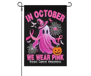 En Octobre, Nous Portons Du Roses ! Fantômes, Sorcières, Cancer Du Sein, Sensibilisation À Halloween Bannière Double Face Drapeaux Décoratif Drapeaux De Jardin Pour Vacances Clubs 30X45cm