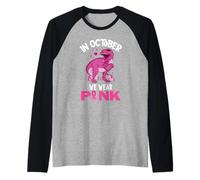 En octobre, nous portons un dinosaure rose pour garçons et enfants atteints d'un cancer du sein Manche Raglan