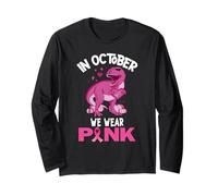 En octobre, nous portons un dinosaure rose pour garçons et enfants atteints d'un cancer du sein Manche Longue