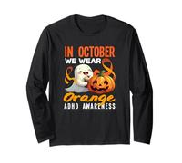 en Octobre, Nous portons Un fantôme d'halloween Orange de Sensibilisation au TDAH Manche Longue