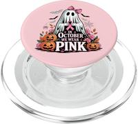 en Octobre, Nous portons Un fantôme Rose Tenant Un Ruban Contre Le Cancer du Sein PopSockets PopGrip pour MagSafe