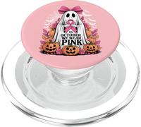 en Octobre, Nous portons Un fantôme Rose Tenant Un Ruban Contre Le Cancer du Sein PopSockets PopGrip pour MagSafe