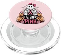 en Octobre, Nous portons Un Joli fantôme Rose avec Un Ruban Contre Le Cancer du Sein PopSockets PopGrip pour MagSafe
