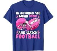 En octobre, nous portons un t-shirt de football rose, un t-shirt imprimé à manches courtes pour femme, bleu, XXL