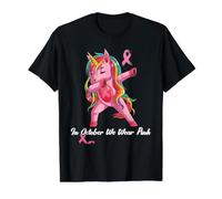en Octobre, Nous portons Une Licorne Rose Qui tamponne Le Cancer du Sein T-Shirt Graphique avec Valeur, Homme, Noir, XL