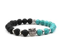 en Pierre, en Pierre Naturelle, 8 mm Black Volcanic Stone Turquoise Owl Force, Accessoires de vêtements personnalisés Bijoux