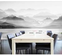 En Relief Noir Et Blanc Encre De Chine Paysage Oiseaux En Vol Papier Peint 3d Moderne Soie Texturée Haut De Gamme IdéAl Pour Le Salon Et La Chambre à Coucher-200cm×140cm