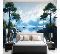 En Relief Paysage Arbres Petit Bateau Nuages Blancs Papier Peint 3d Moderne Soie Texturée Haut De Gamme IdéAl Pour Le Salon Et La Chambre à Coucher-250cm×170cm