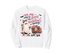 en Route pour dépenser l'argent de Mon Mari, Pink Ghost Halloween Sweatshirt