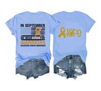 en septembre nous portons une chemise en or, en septembre nous portons une chemise dorée contre le cancer infantile, en septembre nous portons de l'or, Bleu (Carolina blue), L