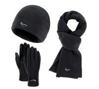 en Soie Cheveux Nuit Warm Cute Wool Hat Scarf Gloves Three Pieces Winter Knit Cap Screen Mittens Scarves Sets Soie Rose Carré (Black, One Size)