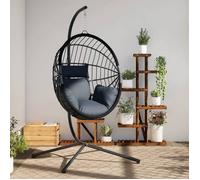 ""En solde"" Chaise suspendue - BURKE - fauteuil œuf suspendu - en forme d'œuf avec support anthracite J5854