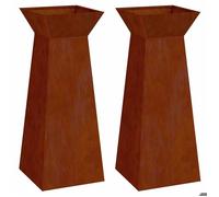 ""En solde"" Jardinière à pilier 2 pcs - BURKE - Pot & cache-pot - Argent 40x40x100 cm Acier patiné J1526