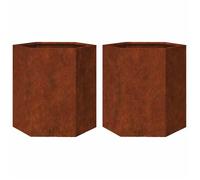 ""En solde"" Jardinières 2 pcs - BURKE - Pot & cache-pot - hexagone 46x40x45 cm acier patinable J1403