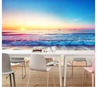 En Trois Dimensions Romantique Esthétique Lever De Soleil Plage Papier Peint 3D Installation Facile Intissé Tapisserie Bureau Salon Canapé Chambre Décoration Murale-430cm×300cm