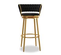en Velours Ensemble 4, tabourets pivotants Hauteur arrière tissé, chaises rembourrées avec Repose-Pieds pour Bar, îlot de Cuisine, Salle à Manger, Noir (1pcs 75cm)