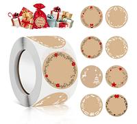 ENAIAH Gommettes Noël, 500 Pcs Etiquette Vacances Cadeau Autocollants d'enveloppe, Merry Christmas Etiquette joyeux noel, papier kraft pour DIY