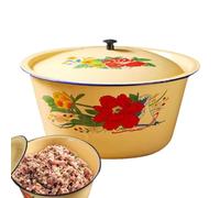 Enamel Mixing Bowl - Vintage Small Oil Pot with Lid, Enamel Wash Basin, Small Multifunctional Enamel Soup Basin, Salad Serving Bowl, Asian Dishes for Rice, Noodle, Cereal
