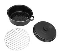 Enamel Roasting Pan with Lid | Nonstick Black Speckled Finish for Even Baking | Roast Sweet Potatoes/Chestnuts/BBQ Meat | Wholesome Safe Kitchen Essential (Iron Cover 28cm)