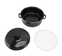 Enamel Roasting Pan with Lid | Nonstick Black Speckled Finish for Even Baking | Roast Sweet Potatoes/Chestnuts/BBQ Meat | Wholesome Safe Kitchen Essential (Iron Cover 26cm)