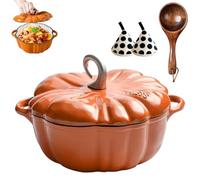 Enameled Cast Iron Dutch Oven, Pumpkin Pot with Lid, 4-Quart Cookware Set, Serves 3-5, Heavy-Duty Cookware for Braising, Stews, Roasting, Halloween and Thanksgiving Decor Gift (Orange-A,6.2in)