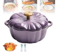 Enameled Cast Iron Pumpkin Dutch Oven, Cute Halloween Decor Pumpkin Cookware, Pumpkins Dutch Oven Pot With Lid, Oven & Stove Safe, Pumpkins Casserole for Fall Thanksgiving Decor (Purple,6.29in(1.5L))