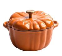 Enameled Cast Iron Pumpkin Dutch Oven with Lid, 4-Quart Pot for Stews, Soups, Roasting & Baking，Serves 3-5，Halloween & Thanksgiving Gift for Culinary Lovers (Orange2,6.3in)