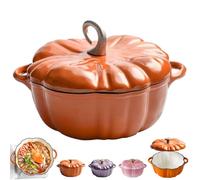 Enameled Cast Iron Pumpkin Dutch Ovens, Cute Halloween Pumpkin Pot with Lid, 4-Quart Enameled Cast Iron Pot, Holds 2-3 Servings, Non-Stick, for All Stovetops (Orange Horns button,L 7.9in)