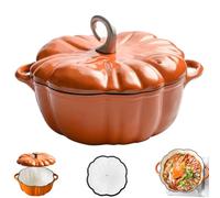 Enameled Cast Iron Pumpkin Dutch Ovens, Pumpkin Dutch Oven with Lid Covered Stockpot, 4-Quart Enameled Cast Iron Pot, Holds 2-3 Servings, Non-Stick, for All Stovetops (Orange Set B,L 7.9in)