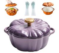 Enameled Cast Iron Pumpkin Dutch Ovens, Pumpkin Dutch Oven with Lid Covered Stockpot, Double Handle, 4-Quart Non-Stick, Safe for All Stovetops, Fall Thanksgiving Decor (Purple A,7.9in)