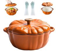 Enameled Cast Iron Pumpkin Dutch Ovens, Pumpkin Dutch Oven with Lid Covered Stockpot, Double Handle, 4-Quart Non-Stick, Safe for All Stovetops, Fall Thanksgiving Decor (Orange A,7.9in)