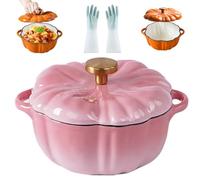 Enameled Cast Iron Pumpkin Dutch Ovens, Pumpkin Dutch Oven with Lid Covered Stockpot, Double Handle, 4-Quart Non-Stick, Safe for All Stovetops, Fall Thanksgiving Decor (Pink,6.2in)