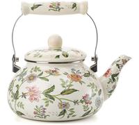 Enameled kettle Induction 2.4L enamel pitcher Vintage teapot, Ceramic handle, induction cooker, gas, wood stove