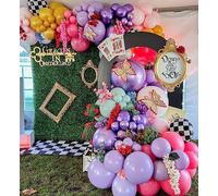 Enanal Kit d'arche de ballons Alice au pays des merveilles, 163 ballons violets et roses arc-en-ciel avec ballons pour échiquier pour le thé, le printemps, les anniversaires, les fêtes prénatales