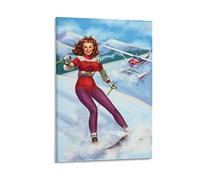 Enartly Peintures Sur Toile Ragazza di sci in inverno Pin-up Girlome poster e stampe d'arte murale arredamento moderno per la casa per camera da letto familiare 30 * 50cm Senza Cornice
