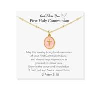 enasal Collier avec croix colorée pour première communion, baptême, cadeau chrétien pour filles, bijoux de baptême d'anniversaire pour fille, Moyen, Cuivre, Pas de pierre précieuse