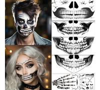 ENAYCOS Tatouages d'Halloween effrayants, tatouage de bouche squelette, tatouage d'Halloween grande bouche, costume de squelette, accessoires d'Halloween, tatouage temporaire visage de diable