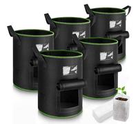 Enbagold 5 Sacs Plantation Pomme de Terre avec 60 Sacs de Semis, 40L Sac de Plantation Non Tissé, Sac Culture Pomme de Terre avec Poignées et Fenêtre, Pots pour Tomates, Carottes, Fraises, Légumes