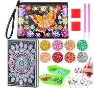 Enbagold Diamond Painting, Peinture Diamant Sac et Carnet A5, Loisir Créatif, Cadeau Fille 6-12 Ans, Kit Créatif, Jouet Fille - Fleur Papillon + Fleur Soleil