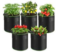 Enbagold Lot de 5 sacs de plantation de 40 l pour tomates, sacs de plantation en tissu non tissé, serre, sac de plantation avec poignées pour pommes de terre, tomates, fraises