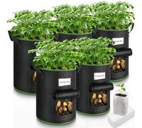 Enbagold Lot de 5 sacs de plantation pour pommes de terre, 30 l, en tissu non tissé, avec poignées et fenêtre de visualisation, pour pommes de terre, tomates, fraises, avec 60 petits sacs de