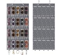 Enbagold Rangement Lunette de Soleil, 20 Fentes Suspendu Organiseur Lunettes de Soleil avec 2 Crochet, Transparent Étanche à la Poussière Sacs Organisateur en Feutre - Gris