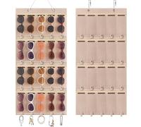 Enbagold Rangement Lunette de Soleil, 20 Fentes Suspendu Organiseur Lunettes de Soleil avec 2 Crochet, Transparent Étanche à la Poussière Sacs Organisateur en Feutre - Beige