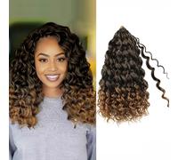 Enbeautiful 14 Inch 8 Packs Pre-Looped Ocean Wave Crochet Hair Pre-Twisted Deep Water Beach Curly Braiding Hair Synthetic Boho Wavy Curly Hair Extensions for Women（14 Inch,T30#）